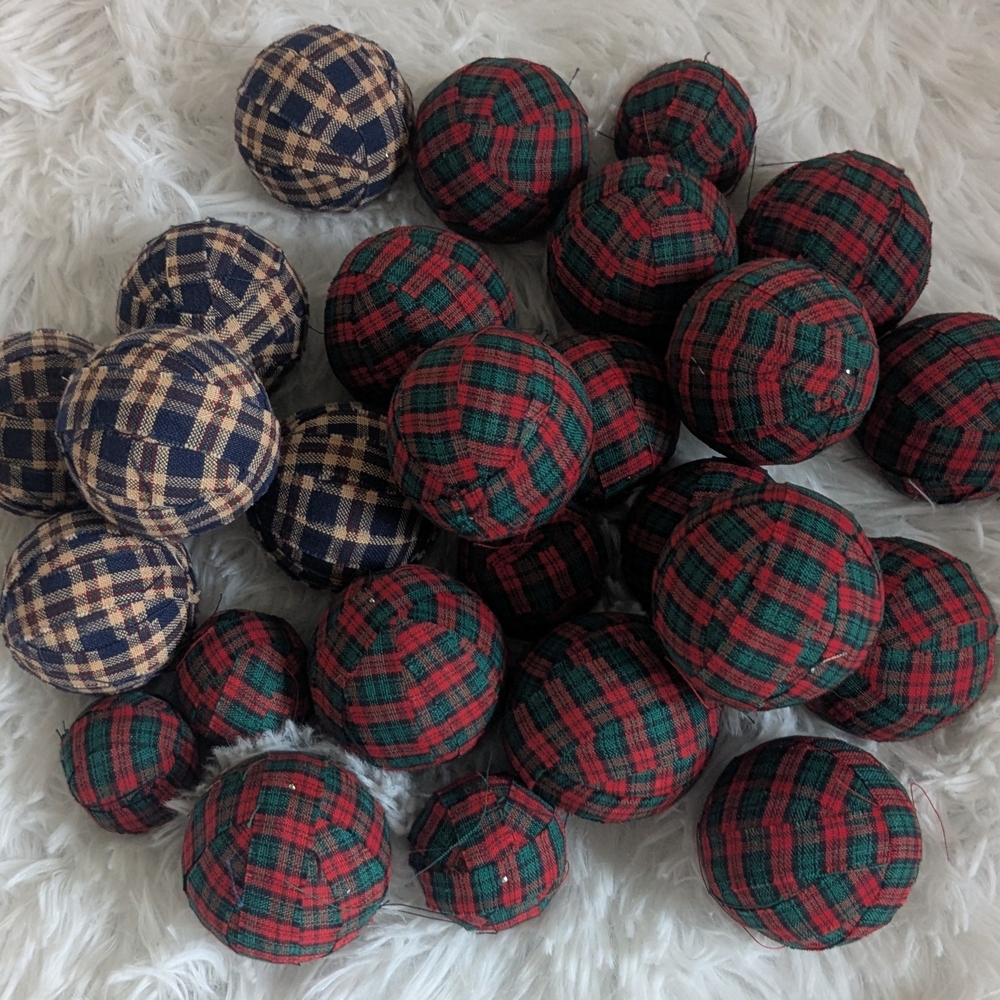 23 Plaid Fabric Decorative Balls Set - Red, Green, and Blue Great Bowl Fillres!